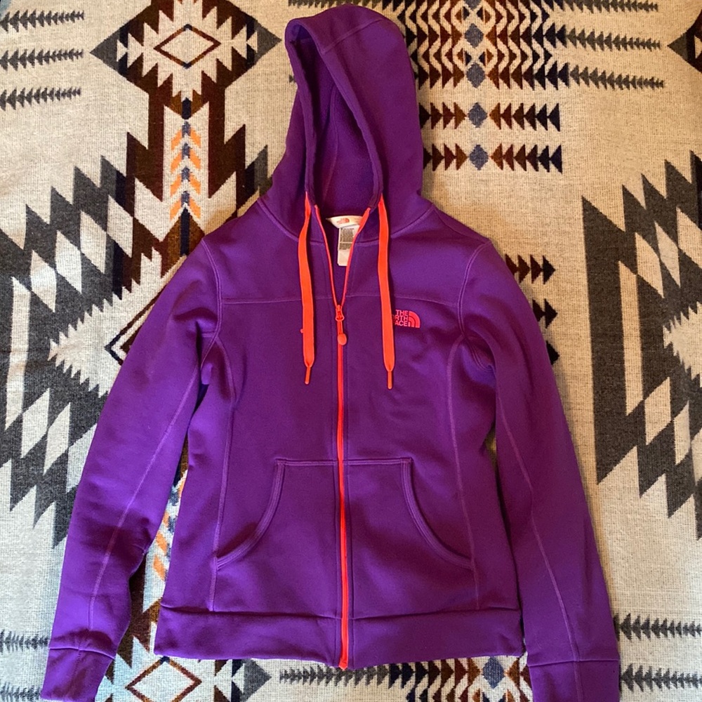 Vibrant purple and pink The North Face zip hoodie